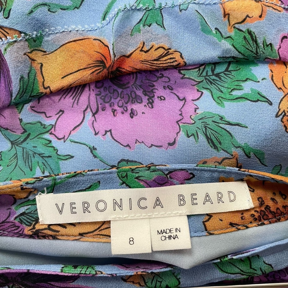 Veronica Beard Eleonora Silk Floral Print Skirt Asymmetrical Midi Blue 6 B46 - Picture 8 of 12